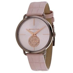 Michael Kors Women's Portia Rose Gold Dial Watch Pink Crocodile Strap - MK2721